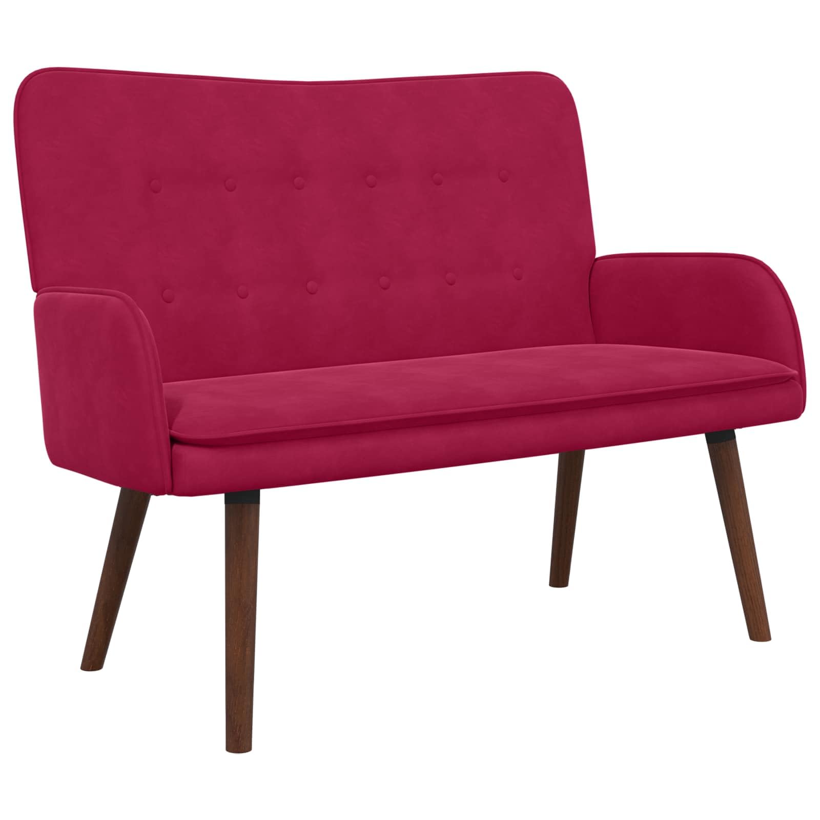Sofá pequeño de terciopelo rojo ideal para lectura en el dormitorio