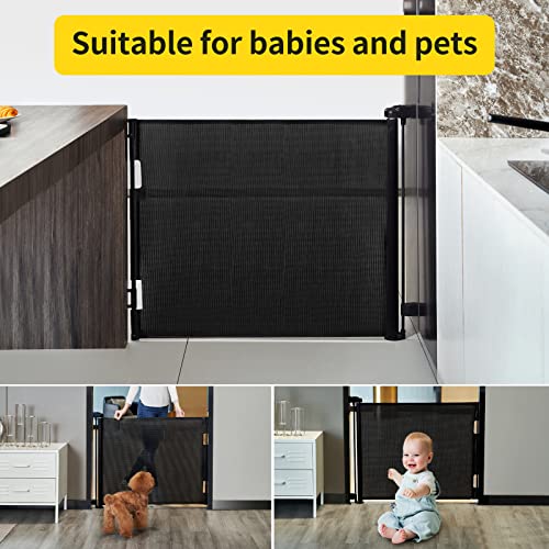 Retractable Baby Gate,Mesh Baby Gate Or Mesh Dog Gate,33" Tall,Extends Up To 55" Wide,Child Safety Gate For Doorways, Stairs, Hallways, Indoor/Outdoor（Black,33"X55" #TOP5