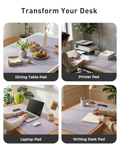 Image of Aothia Faux Leather Desk Mat - Large Mouse Pad, Non-Slip PU Leather Blotter, Waterproof Writing Surface for Office and Home (Lavender, 42 inch x 17 inch)