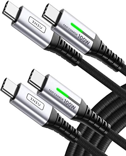 INIU USB-C Kabel, 100W [2-pak 6.6 stopy] PD 5A Szybkie ładowanie Kabel type-C do type C, Cabel USB-C w oplocie nylonowym do Samsung Galaxy S22 Ultra Note 20, iPad Pro, MacBook Air, LG, Google, Huawei.