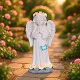 Dlfghos Solar Garden Angel Statue Solar Angel Outdoor Garden Decor Statues Praying Angel Memorial Figurine Light Decorations for Outside Yard Lawn Garden Cemetery Decor Gifts for Mom Grandma Women