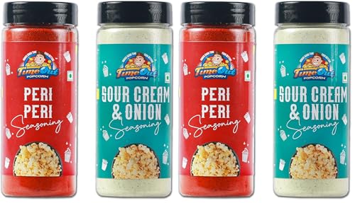 Image of Time Out Popcorn Peri Peri and Sour Cream n Onion Seasoning, Multi-Purpose Powder, Popcorn and Snacks Flavoring,Pack of 4, 100g Each