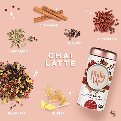 Pinky Up Chai Latte Loose Leaf Tea | Whole Leaf Organic Black Tea, 40-60Mg Caffeine Per Serving, Naturally Calorie Free & Gluten Free | 2.5 Ounce Tin, 25 Servings #TOP1