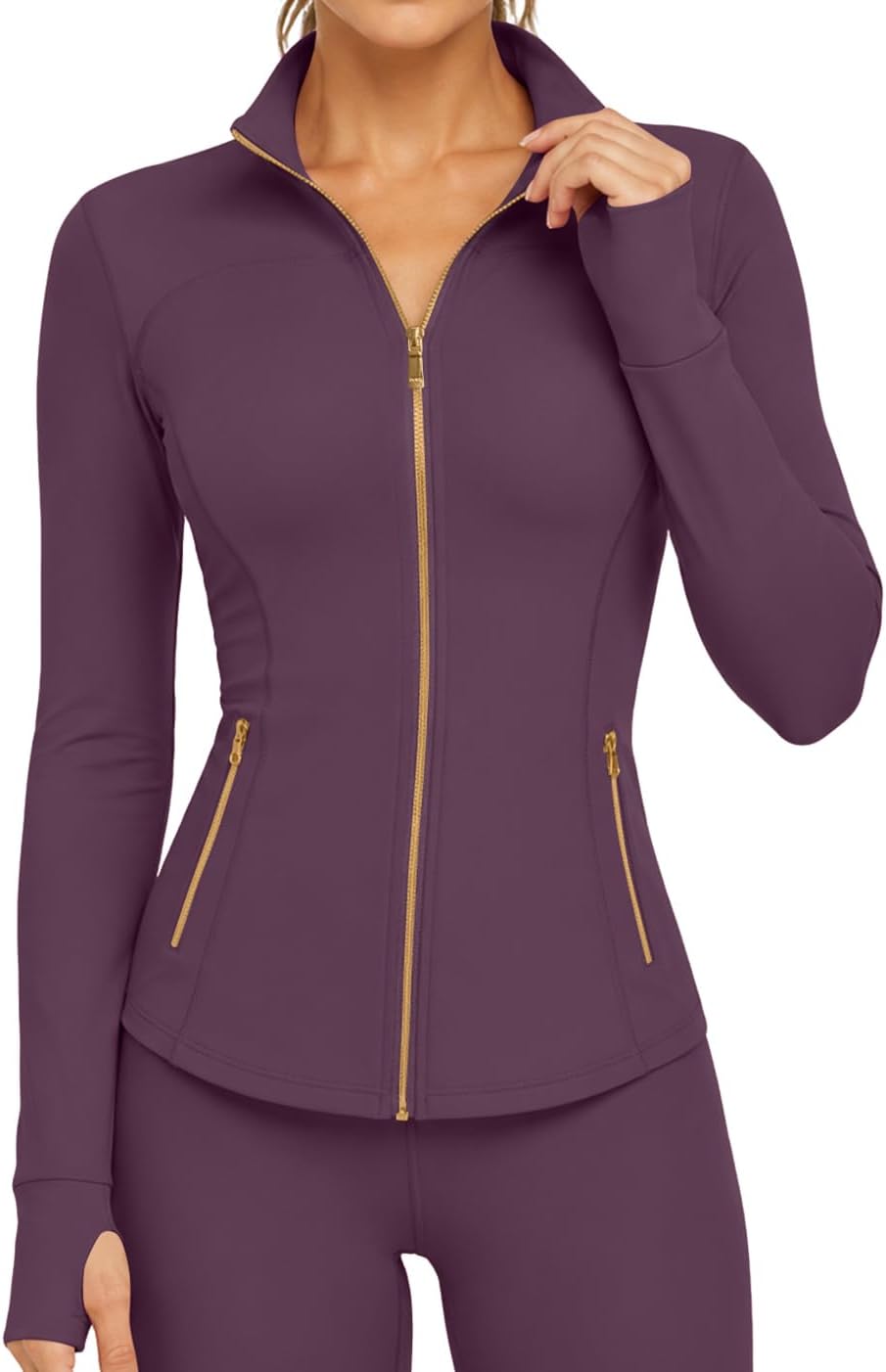 UOUA Women Workout Jacket Golden Full Zip Up Athletic Yoga Tops