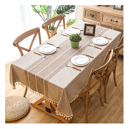 Accesorios De Mesa, Home AZULDIMEN Mantel de arpillera Bordado Impermeable Rectangular - Mantel de Lino Tela rústica Resistente Integrado rústico (Café, Cuadrado, 55 x 55 Pulgadas, 4...