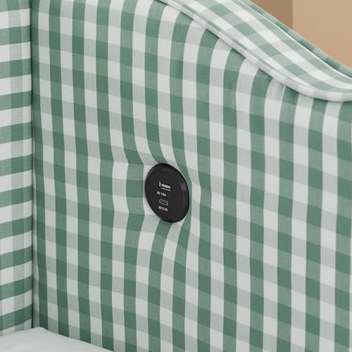 Image of KEIKI Twin Size Upholstery Gingham Daybed with Trundle and USB, Cyan