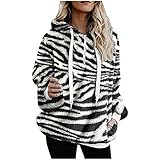 YUTANRAL Long Sleeve Shirts for Women,Fashion Zebra Stripe Print Quarter Zip Up Oversized Hoodies 2022 Womens Fall Winter Casual Loose Warm Cozy Fleece Jackets with Pockets(B Black,Medium)