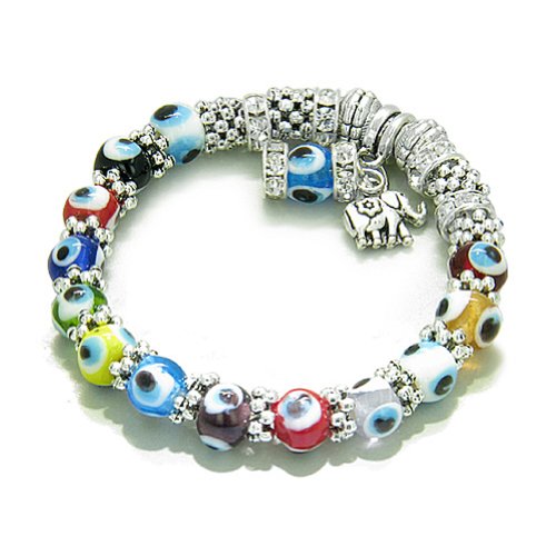 Amulet Evil Eye Protection Lucky Elephant Dangling Charm with Multicolor Eye Beads Cute Crystals Beads2
