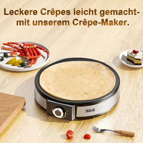 Crêpes Maker, Elektrische Crepesmaker 1200 W, Heizfläche mit Ø 30 cm, Antihaftbeschichtung, Stufenlose Temperatureinstellung, mit Teigteiler und Spatel, Für Crepes, Pancakes und Taccos – Bild 3