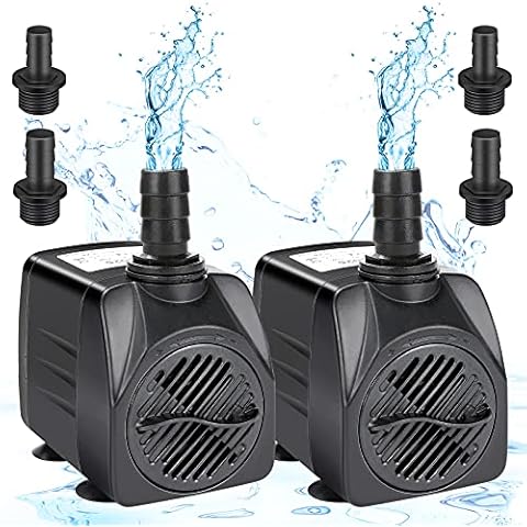 zerotop 2 Pack Submersible Water Pump 400Gph 1500L/H Ultra-Quiet 25W Fountain Pond Aquarium Fish Tank Pump with 48 Hours Anti Dry Burning, 6.9ft(2.1m) High Lift, 6.56ft(2m) Power Cord, 2 Nozzles Cover