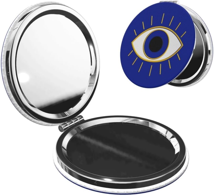 Double-Sided Pocket Compact Mini Makeup Mirrors 1x, 2X Magnifying Mirror Portable Foldable Round Small Purse Mirror Suitable Daily Travel Party for Woman Man - Evil Eyes
