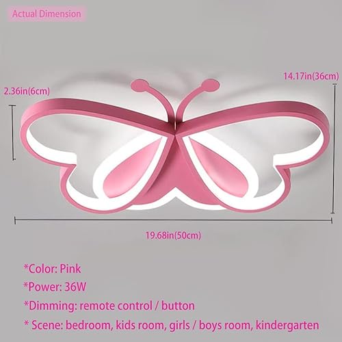 Miniatura 3 de Lámpara de techo LED moderna para habitación de niños, montaje empotrado, regulable con control remoto de 36 W, lámpara de techo de mariposa rosa
