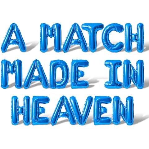 Letter Balloons - A MATCH MADE IN HEAVEN 16" Inch Alphabet Letters Foil Mylar Balloon Engagement Party Banner (Blue) Cover