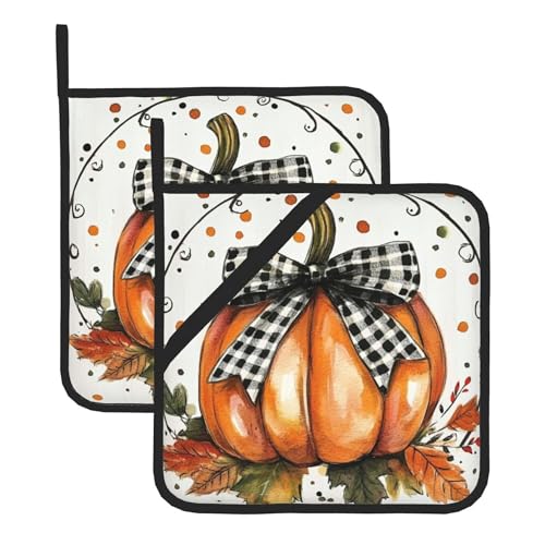 Orange Polka Dots Fall Pumpkin Pot Holders Set of 2