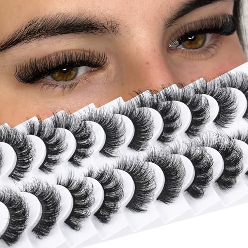 Alicrown Hair Mink Lashes Fluffy 5 Styles False Eyelashes Strip Wispy Fake Eyelashes Thick Volume 18Mm Long Faux Mink Eye Lashes Pack 10 Pairs Dramatic Reusable Handmade D Curl Eyelashes Alicrown thumb #3
