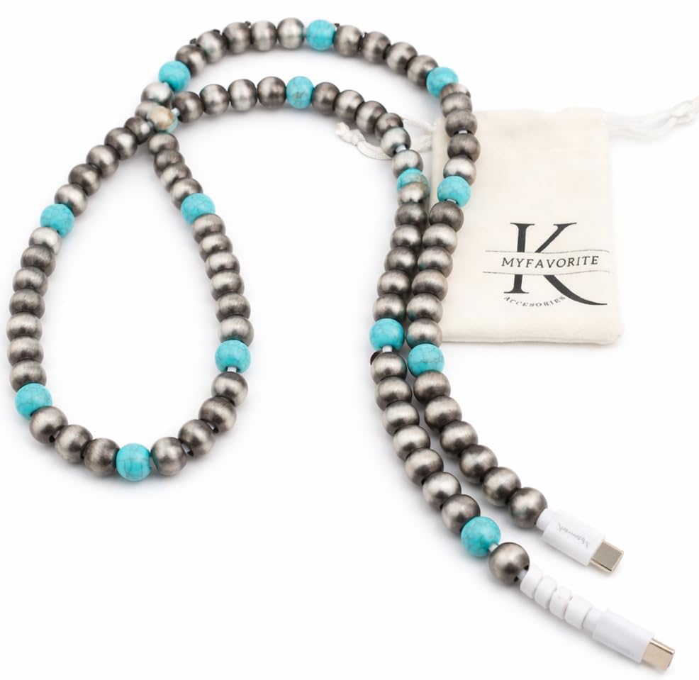 Image of Stylish Beaded Phone Charger Cable Colors USB Charging Cord for Smartphones (USB C to USB C, Charcoal, 6.6ft)