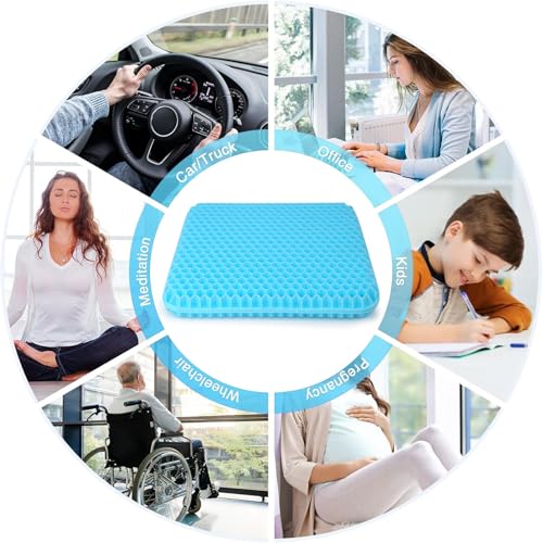 Image of Gel Seat Cushion, Orthopaedic Double Layer Thickening Seat Cushion with Non-Slip Fabric Cover, Breathable Chair Cushion, Gel Cushion, Seat Cushion for Office Chair, Kitchen Chair, Wheelchair,