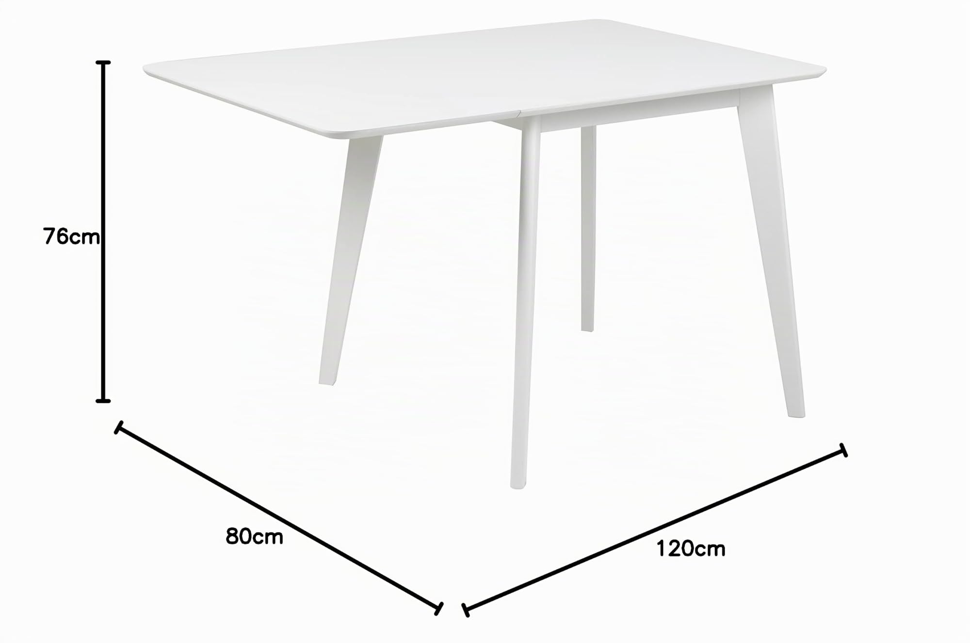 AC Design Furniture Roxanne Esstisch für 4 Personen in Weiß, Ausziehbarer Küchentisch Weiß, Moderner Retro Stil für Esszimmer, Esstisch Eckig, B: 80/120 x H: 76 x T: 80 cm