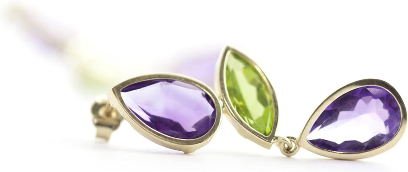 Galaxy Gold GG 14k Solid Gold Dangle Earrings with Peridots and Amethysts - Image 2