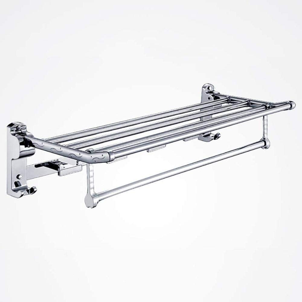 Estante de baño plegable cromado en acero inoxidable de doble capa gruesa con ganchos 60cm