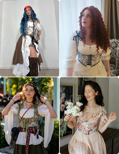Image of Scarlet Darkness Women's Underbust Corset Top Renaissance Medieval Lace-up Boned Fairycore Pirate Corsets Coffee Floral Size 16