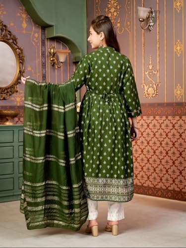 Image of Aarika Girls Ethnic Wear Wine Colour Foil Print Rayon Kurti Pant Set