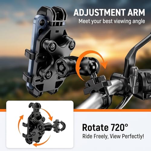 Image of ZORBES Motorcycle Phone Mount Holder with Dual Vibration Dampener Metal Extension Clamp 150mph Anti Shock Secure Handlebar Phone Holder for Motorcycle and Bicycle Riding