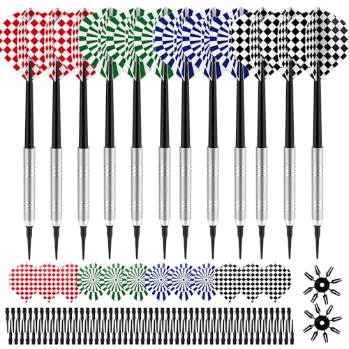 Elalove 12 Fléchettes à Pointe Plastique 14g avec 100 Embouts Remplacement et 24 Ailettes- Set...