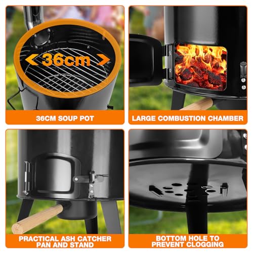 onlyfire 14L Cooking Pot for Outdoor Camping, 4 in 1 Multifunctional Wood/Charcoal Stove for Beef Stew, Chicken Roasting, Barbecue Grill - Image 5