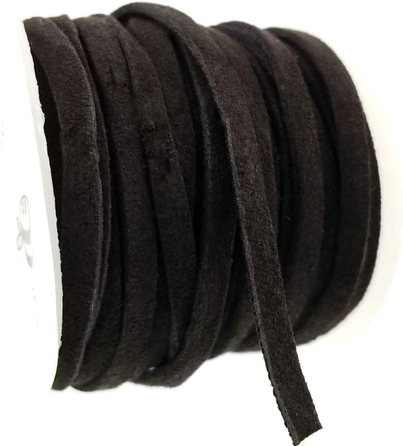 Tan Light Brown Fabric Faux Suede Cord Flat Vegan Leather Bulk Spool for Crafts, Jewelry Making (5mm)