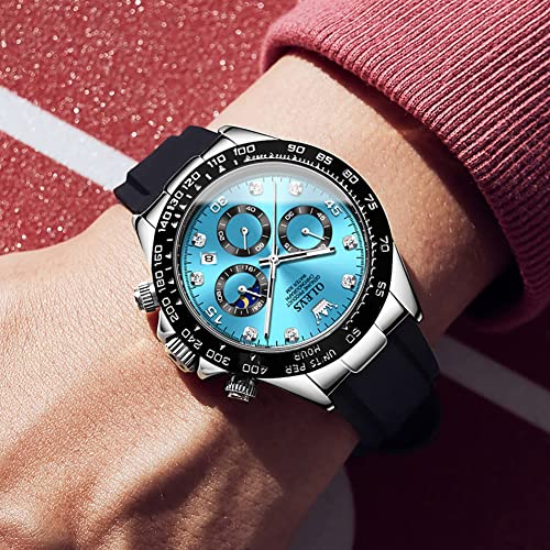 Image of OLEVS Watches for Men Business Diamond Moon Phase Male Watch Chronograph Fashion Dress Waterproof Date Analog Quartz Waterproof SiliconeMen Wrist Watch