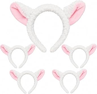 LUOZZY 5pcs Adorable White and Pink Lamb Ears Headband for Halloween Cosplay Parties Fancy Hair Accessory Photo Props