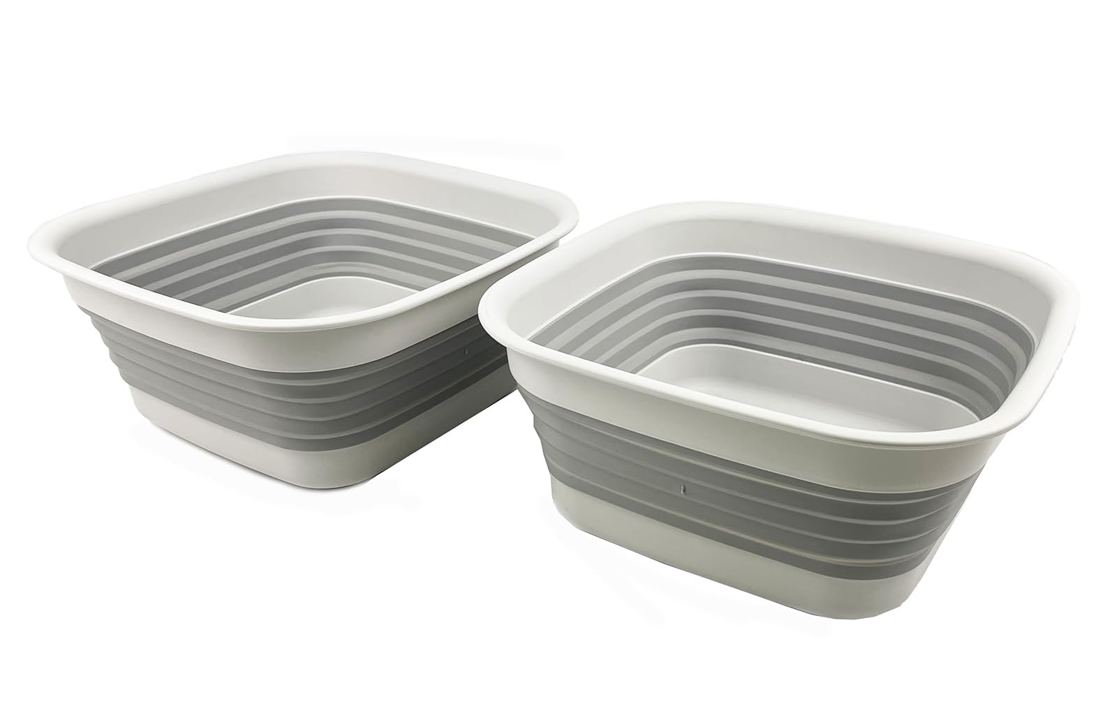 Sammart Grey (Set Of 2) 8L Collapsible Tub - Foldable Dish Tub - Portable Washing Basin - Space Saving Plastic Washtub (Grey (Set Of 2))