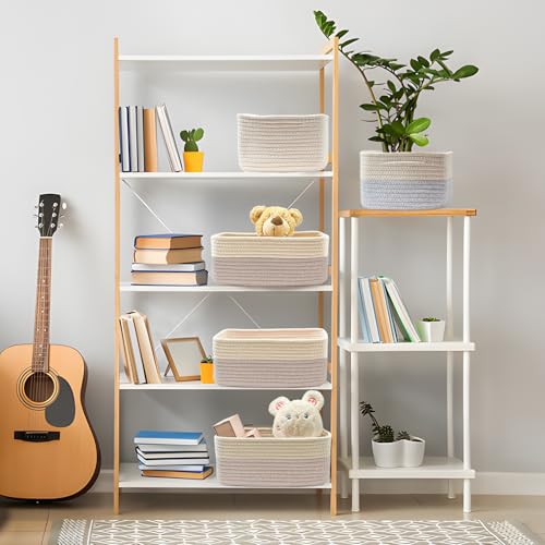 Image of COMFY-HOMI 13 inch x 8.5 inch x 5.1 inch Storage Baskets for Organizing | Cotton Rope Woven Basket | Toy Storage Bin Box | Basket for Shelves, Closet Organizer Bin, Decorative Closet Shelf, 3 Pack