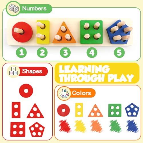 Montessori Toys for 1 2 3 Year Old Girls Boys, Wooden Sensory Toys for 1-3 Year Old Birthday Gifts, Education Toddler Puzzles Toddler Easter Basket Stuffers Learning Toy Activities Puzzles Ages 1-3 - Image 6