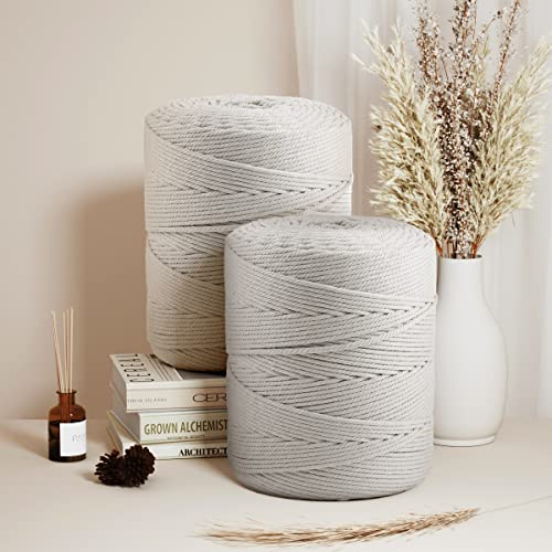 Image of ZUEXT Macrame Cord, White, 4mm x 547yds Cotton String Macrame Yarn