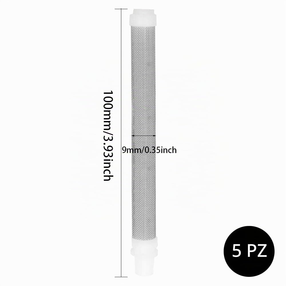 5 Pezzi Filtri per Pistola a Spruzzo Airless 60 Mesh Filtro per Pistola a Spruzzo Wagner in Acciaio Inossidabile Usato per Wagner Pistola Airless Vernice Spray,100mm Lungo(Bianca)