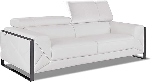 Miniatura 7 de Blackjack Furniture Gianni Mid Century - Sofá biplaza de cuero italiano moderno de mediados de siglo, color blanco