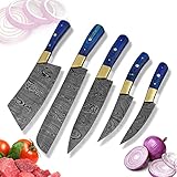 JS Damascus Chef Knife Set - Custom Handmade Damascus Steel Chef Set 5 Pc's Kitchen Knife Set