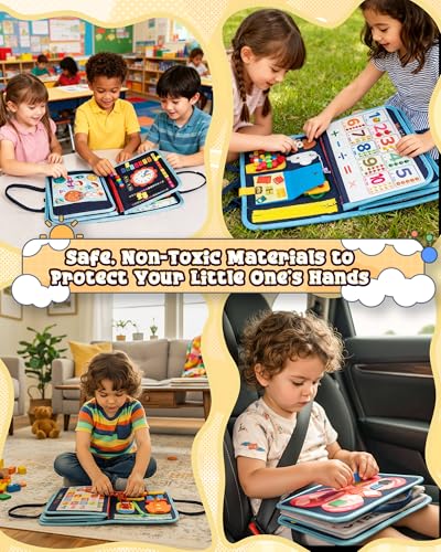 Image of Montessori Busy Book, 8-Page Sensory Activity Toy, Blue