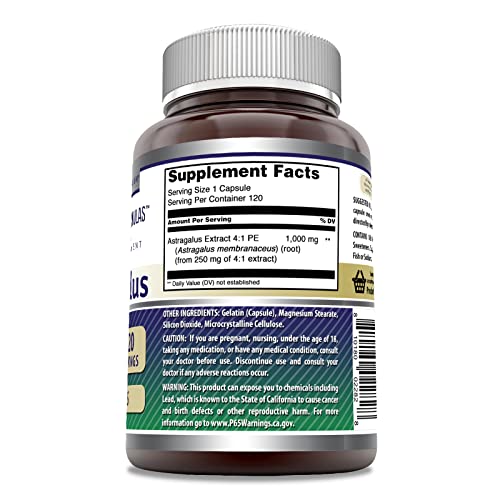 Amazing Formulas Astragalus 1000Mg 120 Capsules Supplement | Made From Pure Astragalus Membranaceus Plant Root Extract | Non-Gmo | Gluten Free | Made In Usa #TOP2