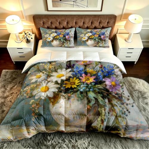 Edredón Flores 3D Cama Matrimonio 200x200 con Fundas Almohada 50x75 Microfibra 2
