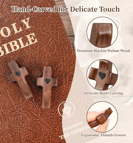 50Pcs Wooden Cross Bulk Worry Cross with Organza Gift Bags Handcrafted Solid Walnut Pocket Cross My Heart Prayer Stress Relief Christian Faith Encouragement Gifts for Church Easter Religious Sharing — view 3