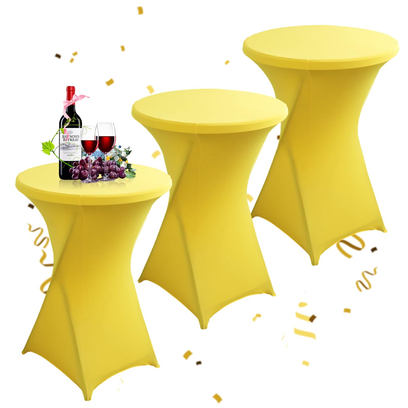 Lot de 3 Housse Mange Debout 80x110cm, Jaune Nappe de Table Haute en Spandex pour Bistro, Mariage, Bar, Hôtel, Banquet, Cocktail