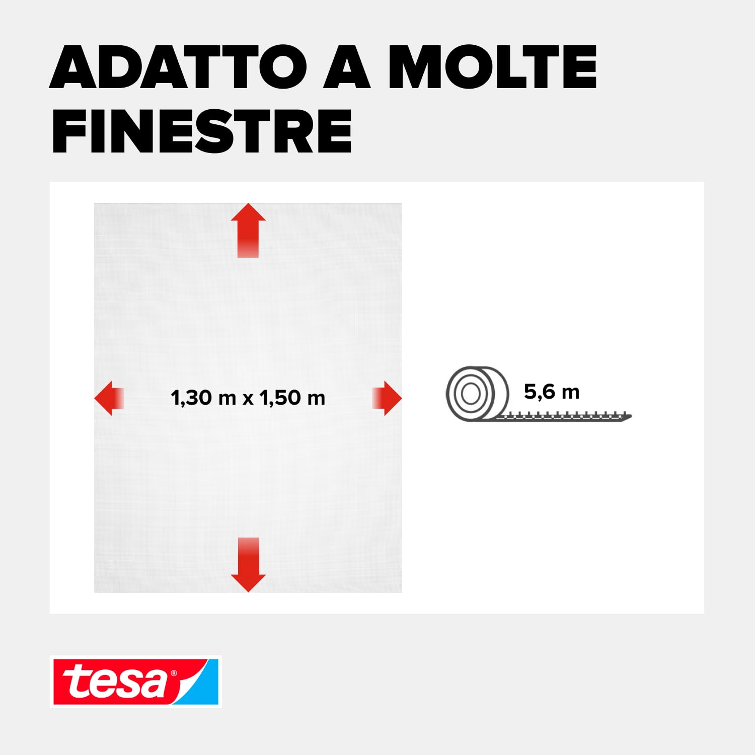 Tesa Insect Stop Zanzariere Attacca & Stacca STANDARD per Finestre - Zanzariera Adesiva - Rete per Zanzariera Regolabile a Piacere - Bianco, 130 cm x 150 cm