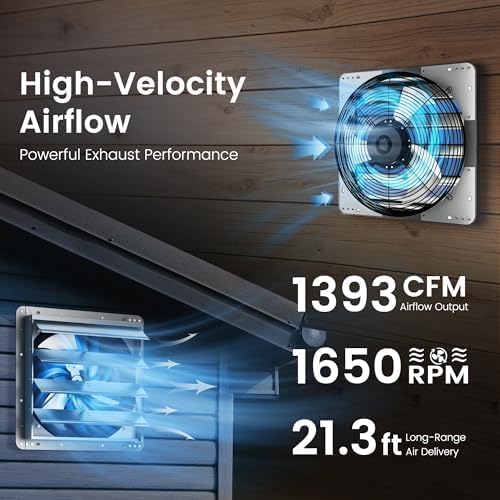 Ventilador de extracción para pared Xcity de 10 pulgadas, 1393 CFM, con motor AC, persianas automáticas y cable de alimentación de 6 pies para garajes, áticos y invernaderos miniatura 4