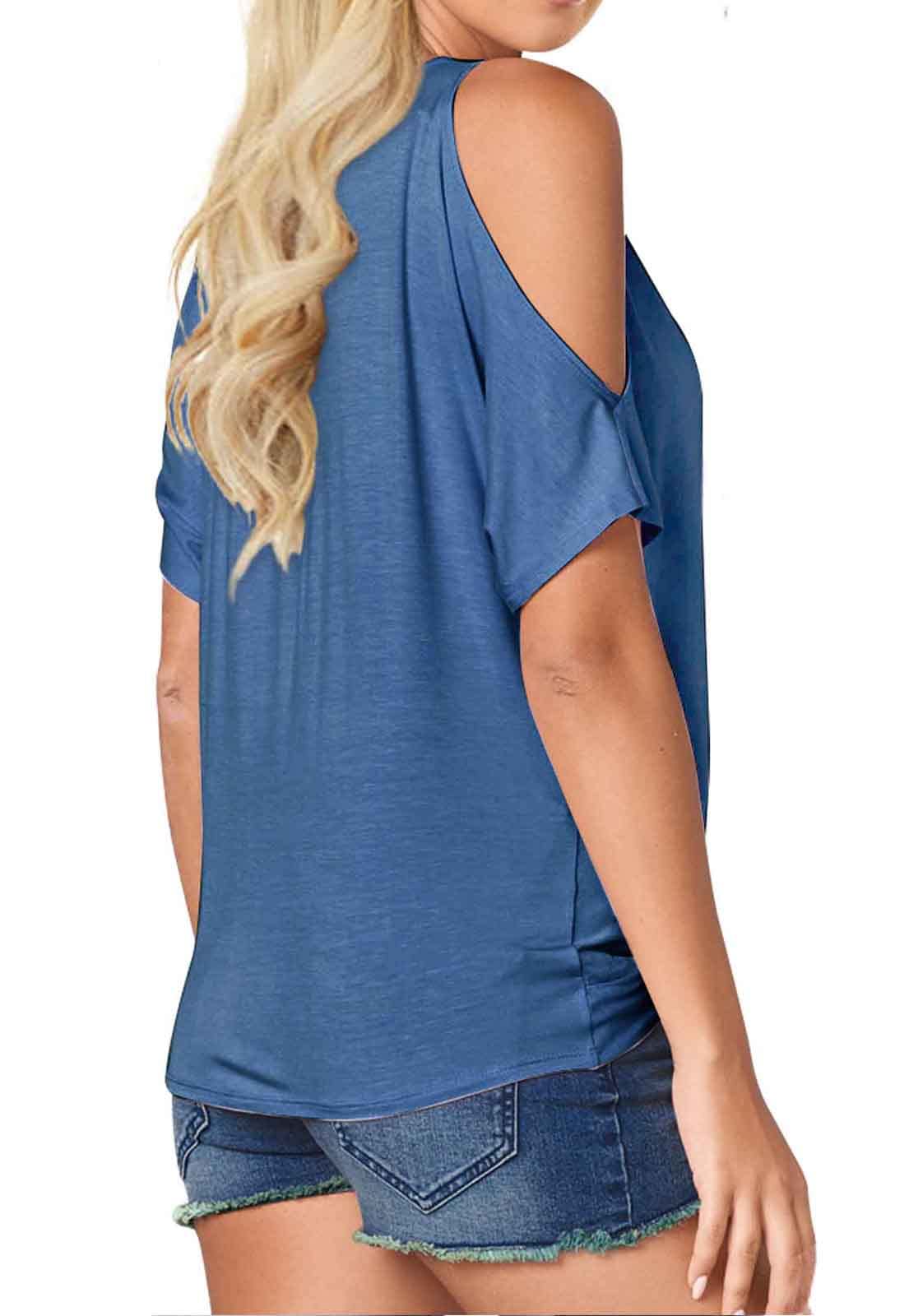LEIYEE Top estivo da donna con spalle scoperte a maniche corte con nodo a V e scollo a V