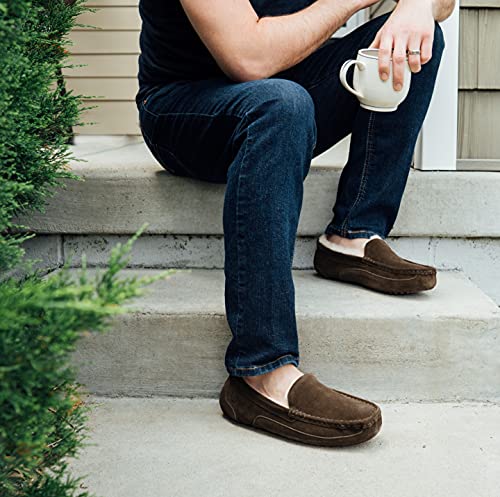 Fireside by Dearfoams Pantufa masculina Melbourne Shearling Mocassim, Café, 13 Wide