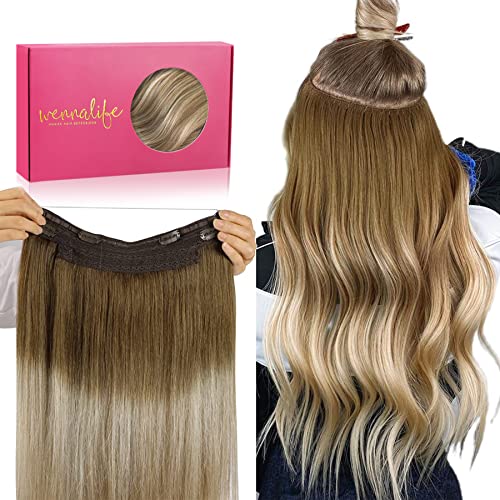 Image of WENNALIFE Wire Hair Extensions Real Human Hair 14 inch 75g Ombre Walnut Brown to Ash Brown Bleach Blonde Remy Wire Hair Extensions Invisible Straight Real
