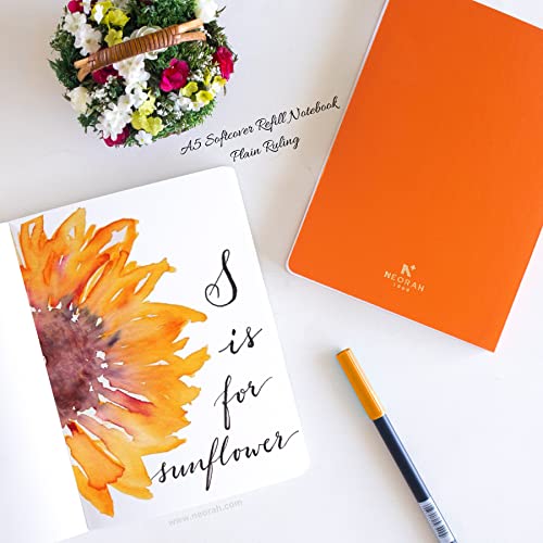 Image of NEORAH - A5 Notebook SOFT COVER | Organiser REFILL | Unruled Notebook Journal | 110 GSM | 160 pages (Size 21 cm x 14.8 cm) Planner Journaling Writing Note Taking Diary, Travellers Journal-ORANGE